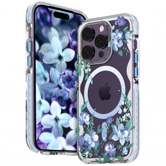 Magnetické pouzdro Kingxbar Flora Series pro iPhone 14 Pro MagSafe zdobené potiskem květů orchidejí