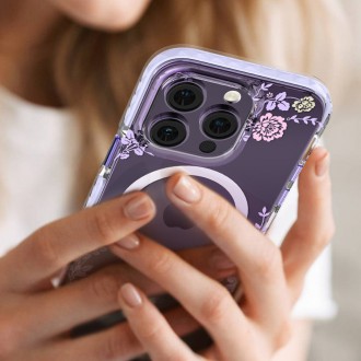 Magnetické pouzdro Kingxbar Flora Series pro iPhone 14 Plus MagSafe zdobené potiskem květů pivoňky