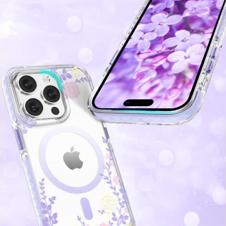 Magnetické pouzdro Kingxbar Flora Series pro iPhone 14 Plus MagSafe zdobené potiskem květů pivoňky