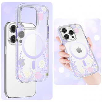 Magnetické pouzdro Kingxbar Flora Series pro iPhone 14 Plus MagSafe zdobené potiskem květů pivoňky
