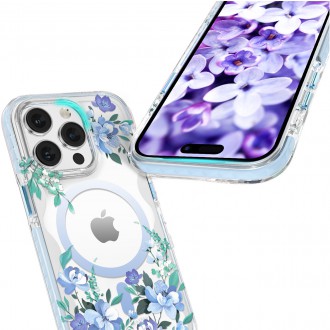 Magnetické pouzdro Kingxbar Flora Series pro iPhone 14 Plus MagSafe zdobené potiskem květů orchidejí