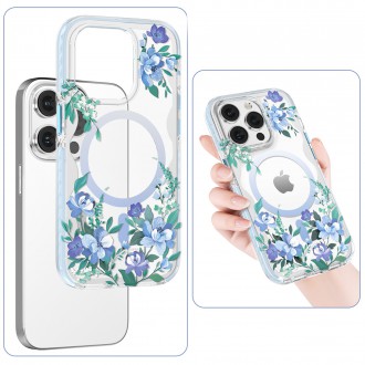 Magnetické pouzdro Kingxbar Flora Series pro iPhone 14 Plus MagSafe zdobené potiskem květů orchidejí