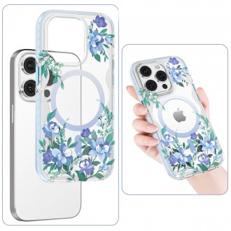 Magnetické pouzdro Kingxbar Flora Series pro iPhone 14 Pro Max MagSafe zdobené potiskem květů orchidejí