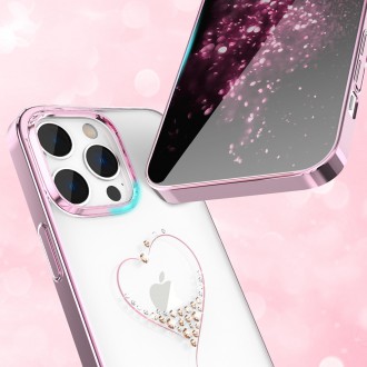 Pouzdro Kingxbar Wish Series pro iPhone 14 zdobené růžovými krystaly