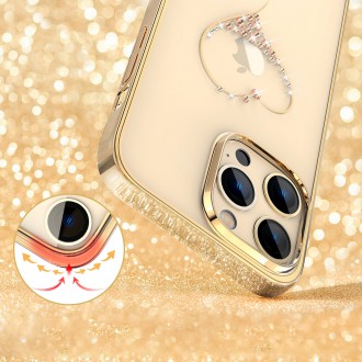 Pouzdro Kingxbar Wish Series pro iPhone 14 Pro zdobené zlatými krystaly