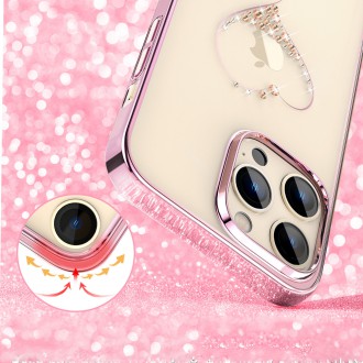 Pouzdro Kingxbar Wish Series pro iPhone 14 Pro zdobené růžovými krystaly