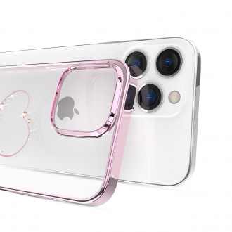 Pouzdro Kingxbar Wish Series pro iPhone 14 Pro zdobené růžovými krystaly