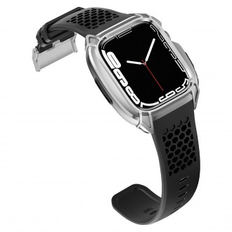 Kingxbar CYF148 2v1 odolné pouzdro pro Apple Watch SE, 6, 5, 4 (44 mm) z nerezové oceli se stříbrným řemínkem
