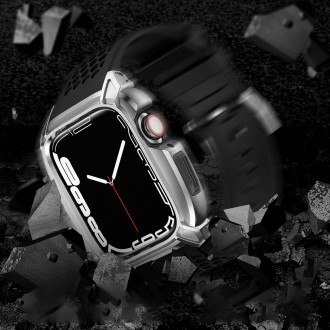 Kingxbar CYF148 2v1 odolné pouzdro pro Apple Watch SE, 6, 5, 4 (44 mm) z nerezové oceli se stříbrným řemínkem