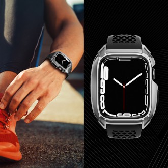 Kingxbar CYF148 2v1 odolné pouzdro pro Apple Watch SE, 6, 5, 4 (44 mm) z nerezové oceli se stříbrným řemínkem