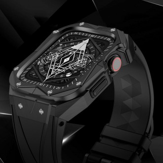 Kingxbar CYF140 2v1 odolné pouzdro pro Apple Watch SE, 6, 5, 4 (44 mm) z nerezové oceli s páskem černé