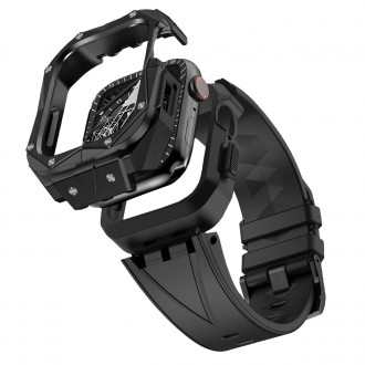 Kingxbar CYF140 2v1 odolné pouzdro pro Apple Watch 8, 7 (45 mm) z nerezové oceli s řemínkem černé