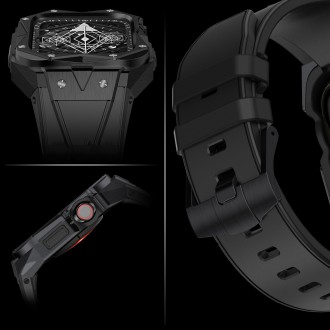 Kingxbar CYF140 2v1 odolné pouzdro pro Apple Watch 8, 7 (45 mm) z nerezové oceli s řemínkem černé