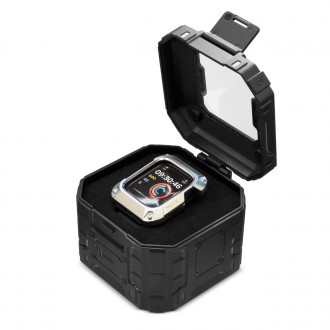 Kingxbar CYF140 2v1 odolné pouzdro pro Apple Watch 8, 7 (45 mm) z nerezové oceli s řemínkem černé