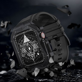 Kingxbar CYF140 2v1 odolné pouzdro pro Apple Watch 8, 7 (45 mm) z nerezové oceli s řemínkem černé