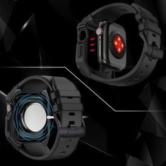Kingxbar CYF140 2v1 odolné pouzdro pro Apple Watch 8, 7 (45 mm) z nerezové oceli s řemínkem černé