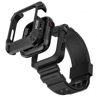 Kingxbar CYF134 2v1 odolné pouzdro pro Apple Watch SE, 6, 5, 4 (44 mm) z nerezové oceli s řemínkem černé