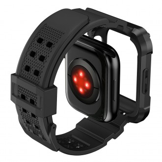 Kingxbar CYF134 2v1 odolné pouzdro pro Apple Watch SE, 6, 5, 4 (44 mm) z nerezové oceli s řemínkem černé