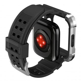 Kingxbar CYF134 2v1 odolné pouzdro pro Apple Watch SE, 6, 5, 4 (44 mm) z nerezové oceli se stříbrným řemínkem
