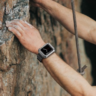 Kingxbar CYF134 2v1 odolné pouzdro pro Apple Watch SE, 6, 5, 4 (44 mm) z nerezové oceli se stříbrným řemínkem
