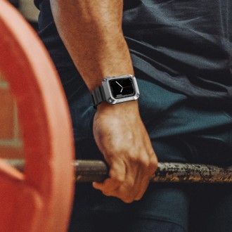 Kingxbar CYF134 2v1 odolné pouzdro pro Apple Watch SE, 6, 5, 4 (44 mm) z nerezové oceli se stříbrným řemínkem
