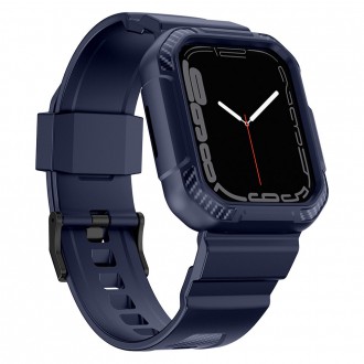 Pancéřové pouzdro Kingxbar CYF106 2v1 pro Apple Watch SE, 8, 7, 6, 5, 4, 3, 2, 1 (41, 40, 38 mm) s modrým páskem