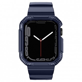 Pancéřové pouzdro Kingxbar CYF106 2v1 pro Apple Watch SE, 8, 7, 6, 5, 4, 3, 2, 1 (41, 40, 38 mm) s modrým páskem