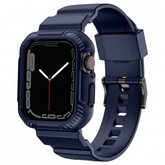 Pancéřové pouzdro Kingxbar CYF106 2v1 pro Apple Watch SE, 8, 7, 6, 5, 4, 3, 2, 1 (41, 40, 38 mm) s modrým páskem
