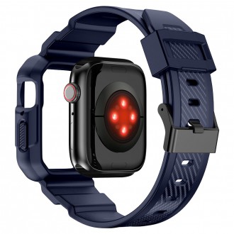 Pancéřové pouzdro Kingxbar CYF106 2v1 pro Apple Watch SE, 8, 7, 6, 5, 4, 3, 2, 1 (41, 40, 38 mm) s modrým páskem