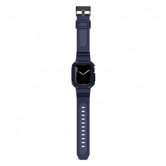 Pancéřové pouzdro Kingxbar CYF106 2v1 pro Apple Watch SE, 8, 7, 6, 5, 4, 3, 2, 1 (41, 40, 38 mm) s modrým páskem