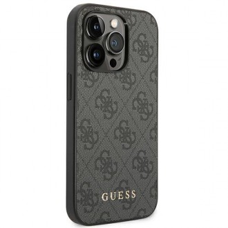 Guess GUHCP14LG4GFGR iPhone 14 Pro 6,1" szary/grey hard case 4G Metal Gold Logo