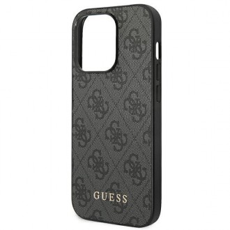 Guess GUHCP14LG4GFGR iPhone 14 Pro 6,1" szary/grey hard case 4G Metal Gold Logo