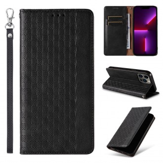 Pouzdro s magnetickým popruhem pro Samsung Galaxy S23 Flip Wallet Mini Lanyard Stand Black