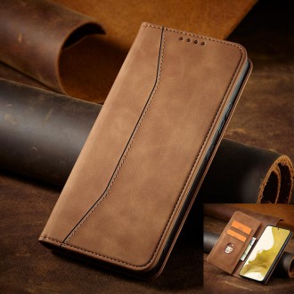 Magnet Fancy Case pro kryt Samsung Galaxy S23 Ultra s odklápěcím stojánkem na peněženku hnědé