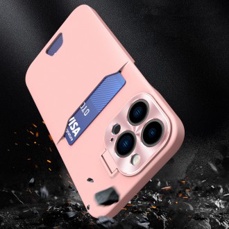 Kožené pouzdro Stand Case pro iPhone 14 krycí peněženka na karty se stojánkem růžové