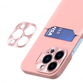 Kožené pouzdro Stand Case pro iPhone 14 krycí peněženka na karty se stojánkem růžové