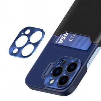 Kožený Stand Case pro iPhone 14 krycí peněženka na karty se stojánkem modrá