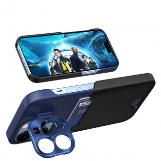 Kožený Stand Case pro iPhone 14 krycí peněženka na karty se stojánkem modrá