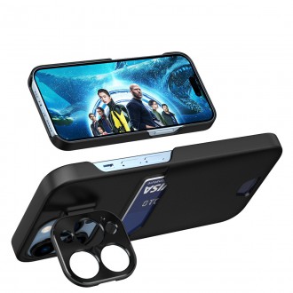 Kožené pouzdro Stand Case pro iPhone 14 krycí peněženka na karty se stojánkem černá