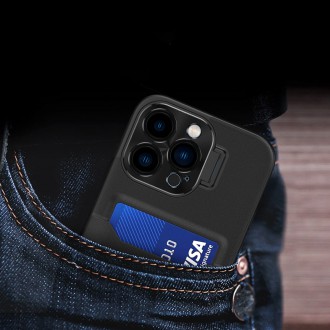 Kožené pouzdro Stand Case pro iPhone 14 krycí peněženka na karty se stojánkem černá