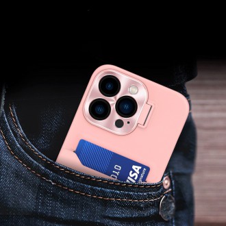 Kožené pouzdro na stojánek pro iPhone 14 Plus Card Wallet Cover se stojánkem růžové