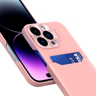 Kožené pouzdro na stojánek pro iPhone 14 Plus Card Wallet Cover se stojánkem růžové