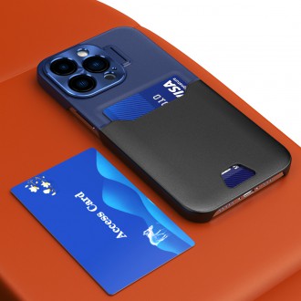Kožené pouzdro Stand Case pro iPhone 14 Pro krycí peněženka na karty se stojánkem modré