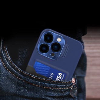 Kožený Stand Case pro iPhone 14 Pro Max krycí peněženka na karty se stojánkem modrá