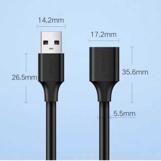 Ugreen USB-A (samec) – prodlužovací kabel adaptéru USB-A (samice) USB 3.0 5 Gb/s 0,5 m černý (US129)