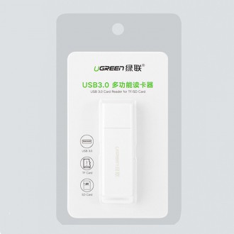 Ugreen přenosná čtečka TF/SD karet pro USB 3.0 bílá (CM104)