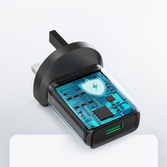 Ugreen UK nástěnná nabíječka (Velká Británie) USB-A QC3.0 18W černá (CD122)