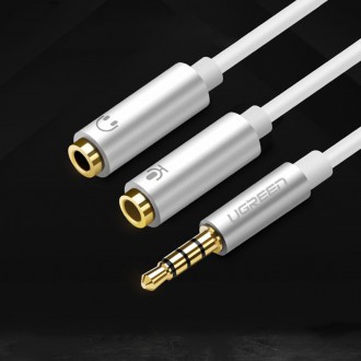 Ugreen kabel kabelový rozbočovač sluchátek mini jack 3,5 mm - 2 x mini jack 3,5 mm (mikrofon + stereo výstup) černý (AV141)