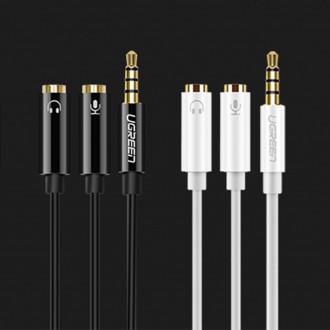 Ugreen kabel kabelový rozbočovač sluchátek mini jack 3,5 mm - 2 x mini jack 3,5 mm (mikrofon + stereo výstup) černý (AV141)