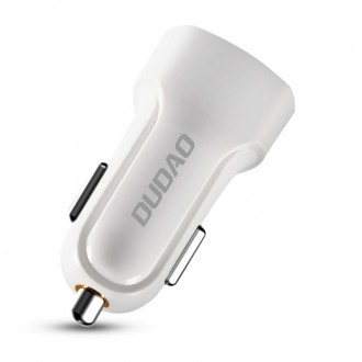 [RETURNED ITEM] Dudao car kit charger 2x USB 2.4A + cable USB 3in1 Lightning / Type C / micro USB cable white (R7 white)